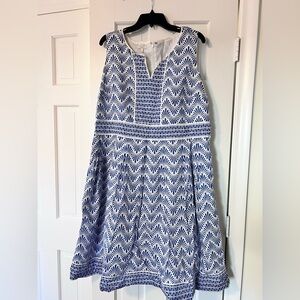 Talbots Navy and White Patterned Sleeveless Fit-and-Flare Dress